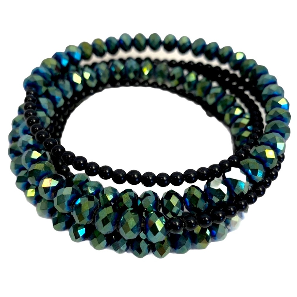 2/$30- Beautiful Aqua Emerald Green Beaded Bracelet